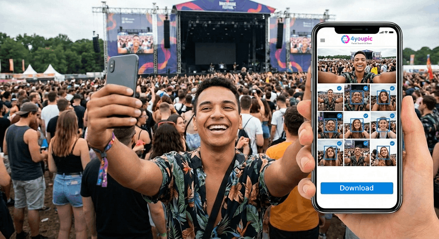 App no celular: cliente encontra suas fotos por selfie