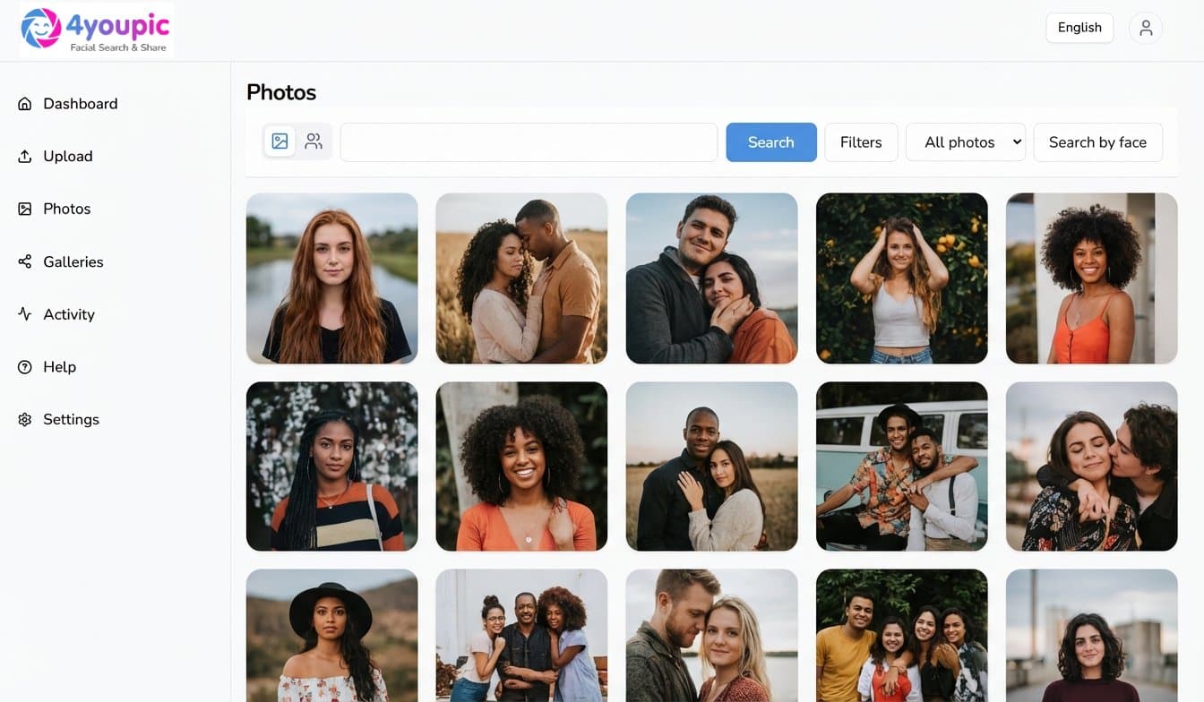 Celular exibindo o app de galeria de fotos com busca por selfie